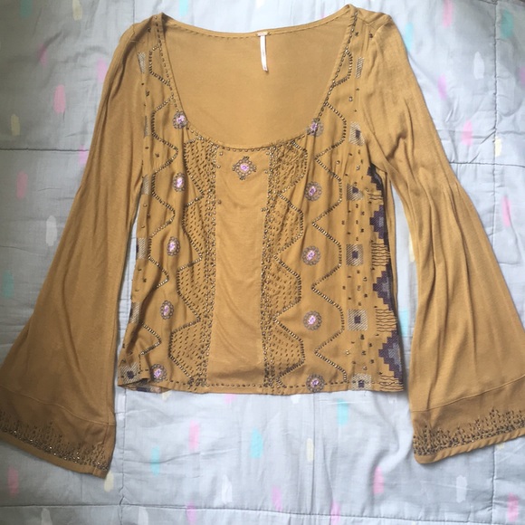 Free People Tops - Free People mustard yellow bell-sleeve top